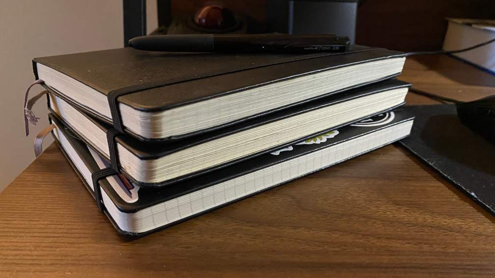 a stack of my journals.