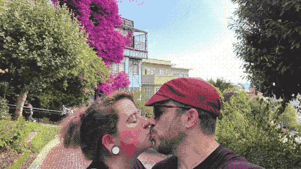 My wife and I kissing on Lombard Street.