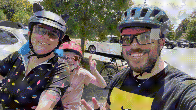 Getting ready to ride bikes at the park.