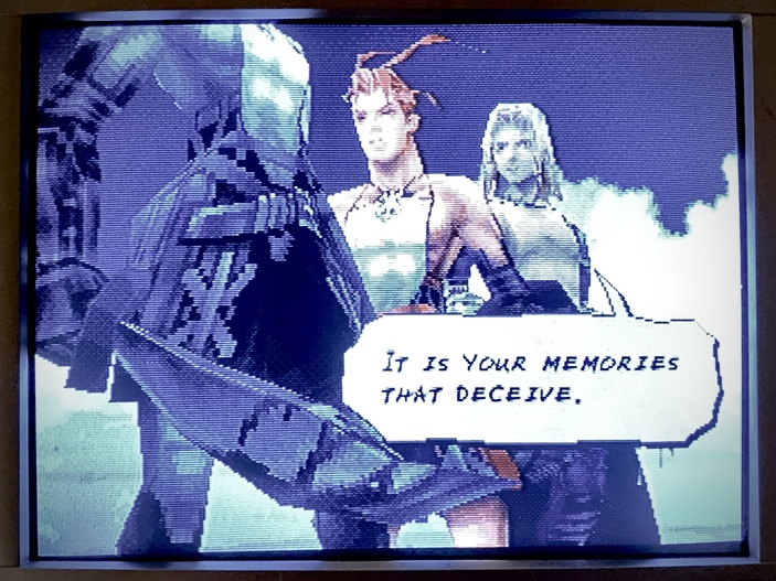 A screenshot of Vagrant Story for the PS1 on a CRT monitor.