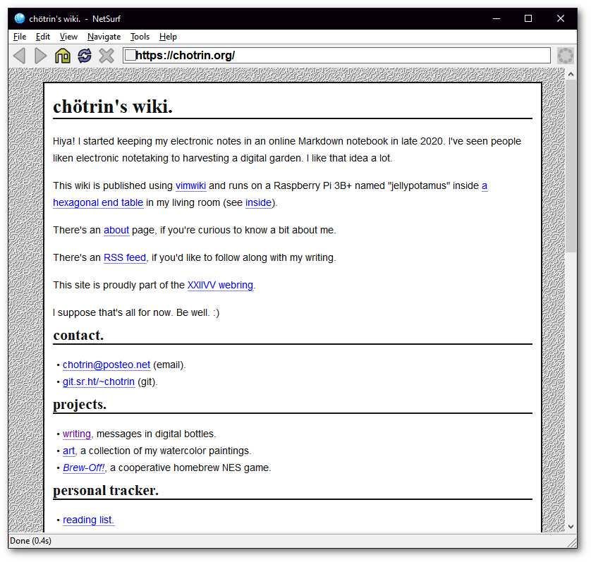 a screenshot of this website in NetSurf.
