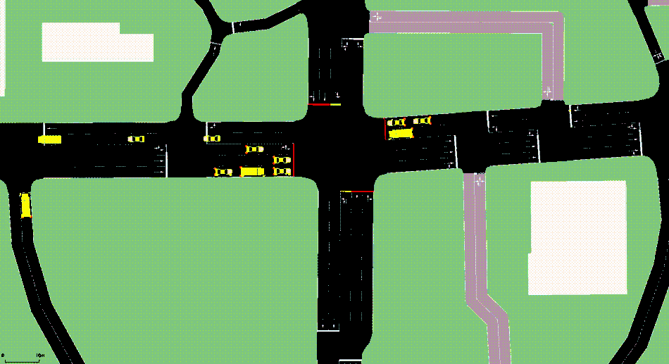 An intersection in my city simulated in SUMO.