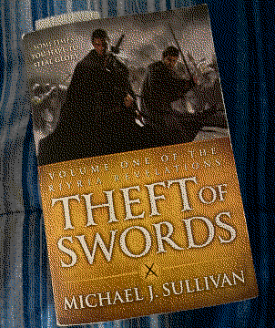 A paperback copy of 'Theft of Swords.'