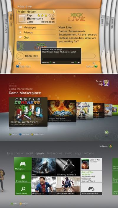 evolution of the xbox 360 interface.